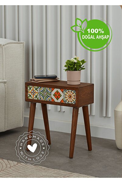 halohope El Yapımı Ahşap Çinili Yan Sehpa Dekoratif Dikdörtgen Koltuk Servis ...