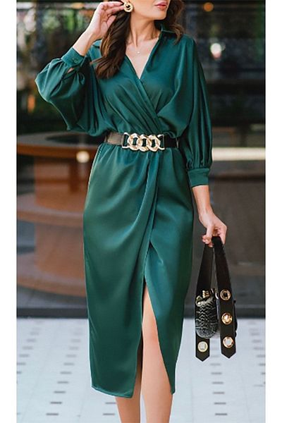 dml giyim Slit Detailed Satin Dress
