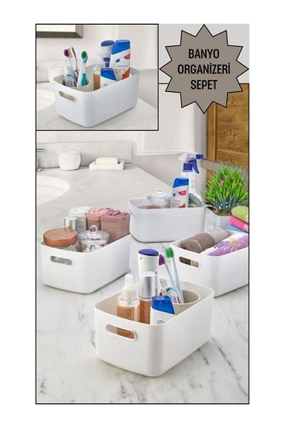 PANJI Alegra 4 Lt Cream - 4 Pieces of Closet Organizer Basket and Decorative Storage Box, for Bathroom and Kitchen
