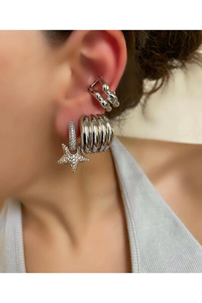 SU PERİSİ TAKI BİJUTERİ Vip Series Gold Zircon Stone Star Earrings