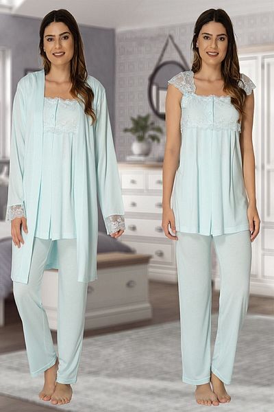 Effort Pijama Effort Water Green Maternity Pajamas Set with Dressing Gown 2301