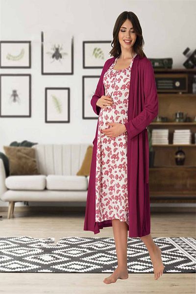 Effortt Mayss Collections 8015 Fuchsia Color Maternity Night Set with Dressing Gown
