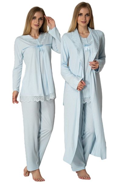 Effort Pijama Set pijamale lungi de maternitate Effortt Albastru cu halat 4034m