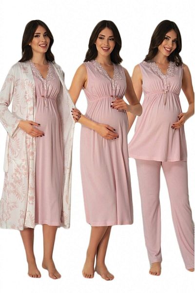 E&C HAMİLE ÇARŞISI Effortt 8036 Powder 4-Piece Maternity Pregnant Set