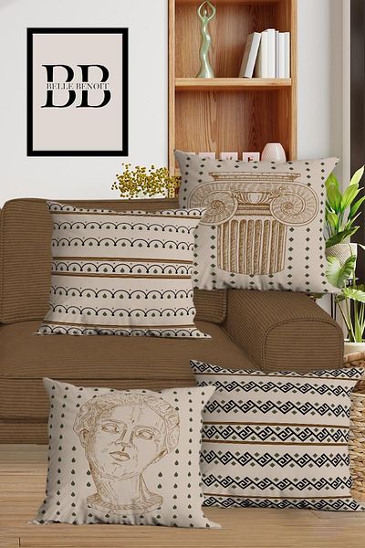 Belle Benoit Modern Bohemian Double Sided Printed Decorative 4-Piece Sofa Pillowcase Throw Pillow Cover Set