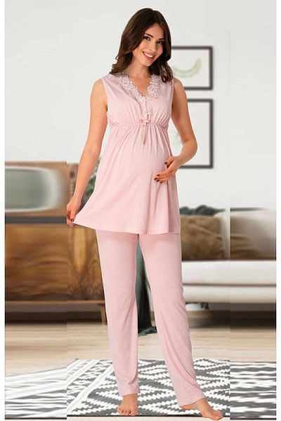Effort Pijama Σετ πιτζάμες εγκυμοσύνης με ροζ δαντέλα 8032