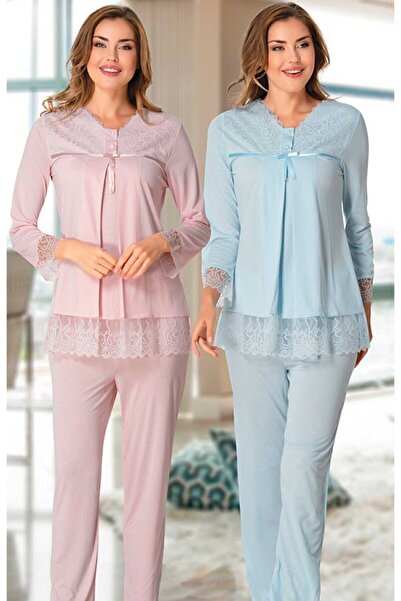 Effort Pijama Жіночий піжамний комплект з мереживом, синій, для породіль