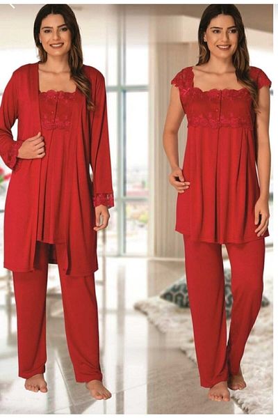 Effort Pijama Effort Women - Cherry Pajamas Set with Dressing Gown for Pregnant and Maternity 2301