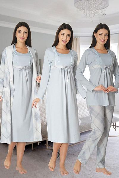 Effort Pijama Zerre Bebe Women's Blue Long Sleeve Maternity Set 8086