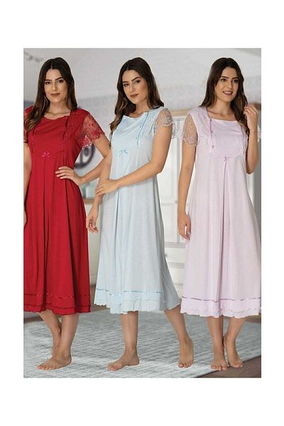 Effort Pijama قميص نوم للحوامل والرضاعة الطبيعية باللون الأحمر