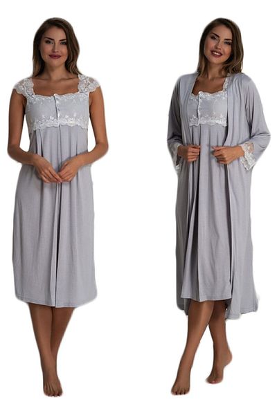 Effort Pijama Γυναικείο Γκρι κοντομάνικο νυχτικό εγκυμοσύνης 2302