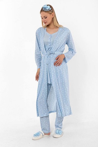 Effortt Set de pijamale de maternitate cu halat albastru