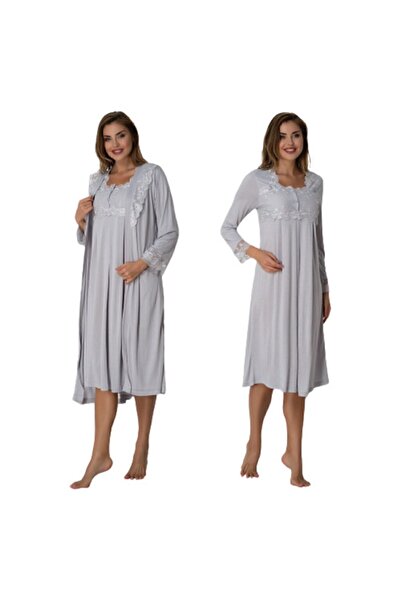 Effortt Set cămașă de noapte și halat cu mânecă lungă pentru maternitate și m...