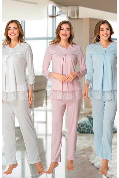 Effort Pijama Set de pijamale de maternitate albastru cu detaliu din dantela