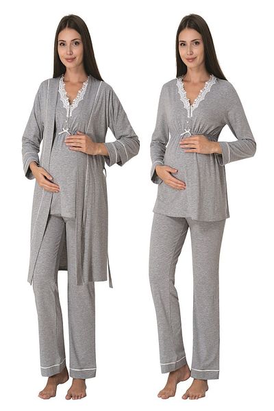 ByLohusa Effortt Gray Maternity Pajamas Set with Dressing Gown