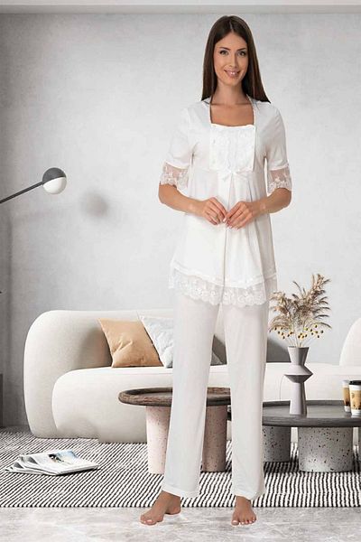 Effort Pijama Mayss Collections 6032 Ecru Color Maternity Pajamas Set with Breastfeeding Feature