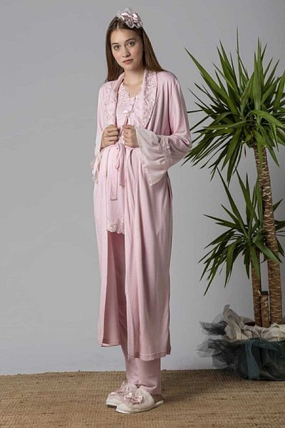 Effortt Women's Pink Maternity Pajama Set and Dressing Gown