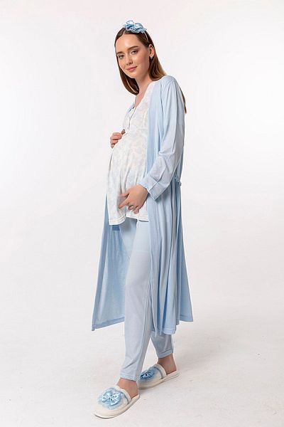 Effortt Set de pijamale de maternitate cu halat albastru