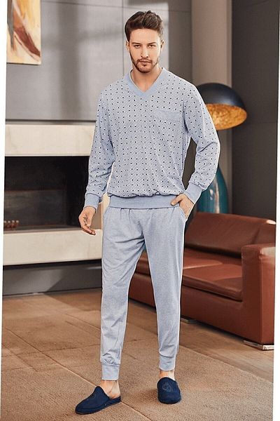 Mecit Pijama Ανδρικό Σετ Πιτζάμες με λαιμόκοψη V 100% βαμβάκι