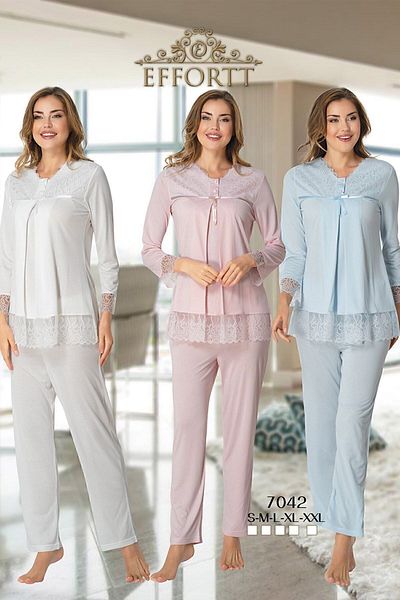 Effort Pijama Γυναικείες Πυτζάμες Δαντέλα Λεπτομερές Ροζ Σετ Πιτζάμες εγκυμοσύνης