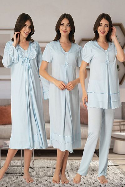 Effort Pijama مجموعة من 4 قطع للحوامل باللون الأزرق من Effortt 8026