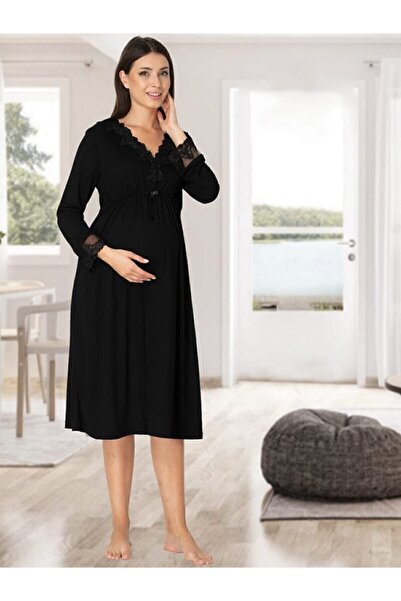 HAMİLE ÇARŞISI Cămașă de noapte neagră de maternitate