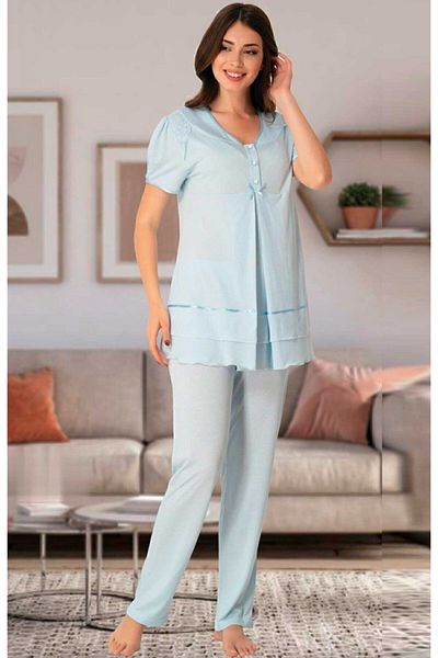 Effort Pijama Set pijamale de maternitate albastru pentru femei cu caracteristică ascunsă pentru alăptare Effortt 8022