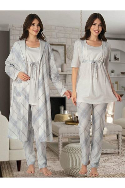 Effort Pijama بيجامة للحوامل Effortt 8044 Check باللون الأزرق