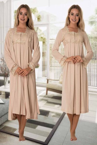 Effortt Mayss Collections 2402 Milk Brown Maternity Night Set with Dressing Gown