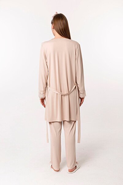 ByLohusa Effortt Kahverengi Sabahlıklı Hamile Lohusa Pijama Takımı