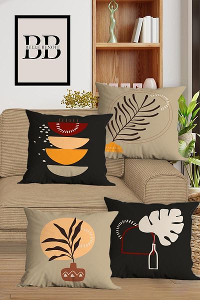 Belle Benoit Bohemian Beige Anthracite Διακοσμητικές Μαξιλαροθήκες Καναπέ 4 τεμαχίων Σετ Κάλυμμα Μαξιλαριού Ριχτάρι