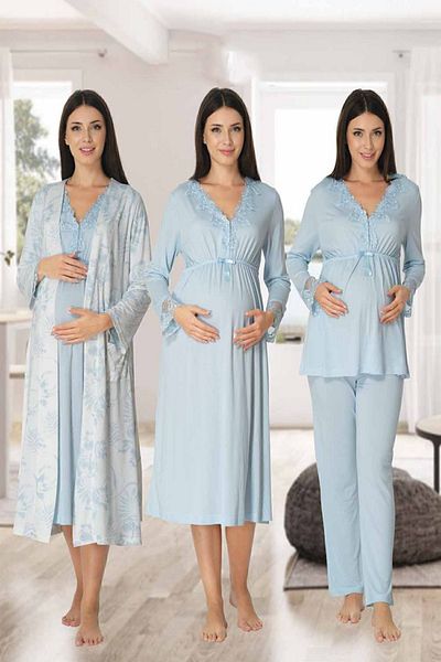 Effortt Mayss Collections 8096 Blue Color Nightgown, Morning Dress, Pajamas Set of 4
