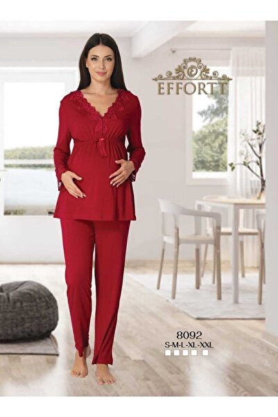 Effortt Set de pijamale de maternitate pentru femei, roșu