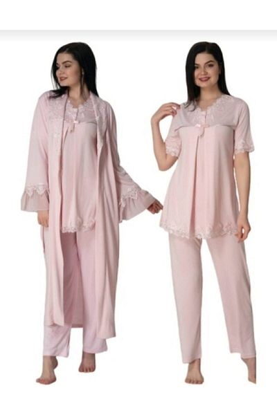 Effortt Women's Pink Maternity Pajama Set and Dressing Gown