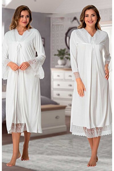 ByLohusa طقم ثوب نوم للحوامل من Effortt Ecru مع ثوب صباحي