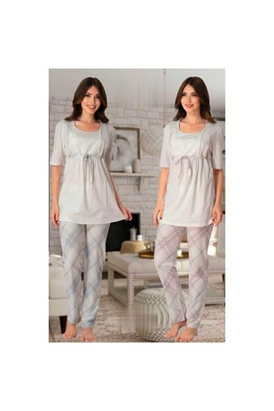 Effortt Set pijama de maternitate în carouri albastre 8042