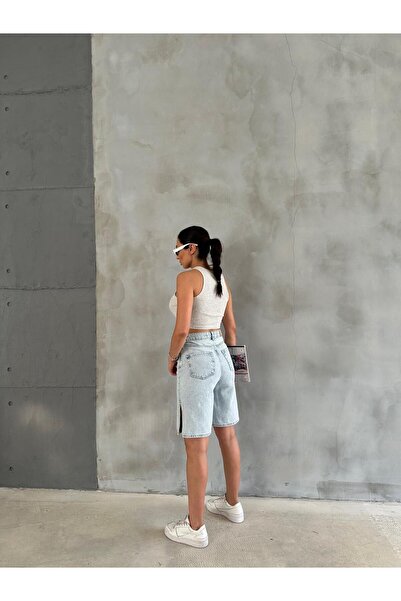 Zeo Basic YANLARDAN YIRTMAÇLI KOT ŞORT