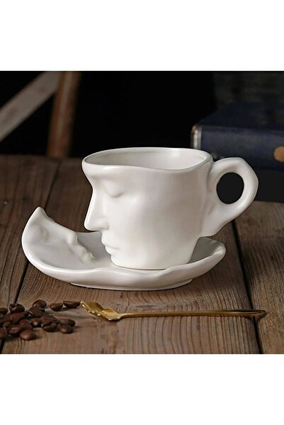 REAY HOME 2 Pieces 110 ml White Scandinavian Face Shaped Mug Coffee Cup Set