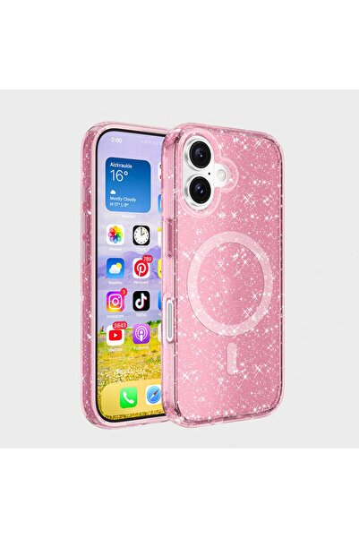 Hatreds Apple iPhone 16 Kılıf Magsafe Şarj Özellikli Parlayan Simli Saydam Re...