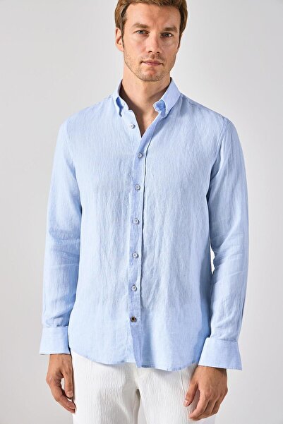 Paşahan Cămașă pentru bărbați, 100% in, cu buzunar dublu, cu nasturi cu rever