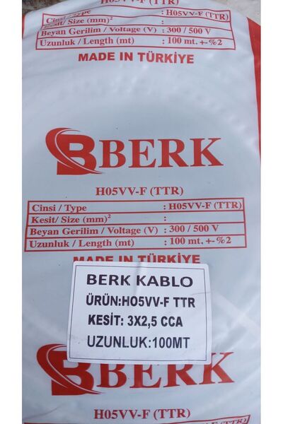 Berk 100 Metre 3x2.5 Mm Ttr %100 Tam Kesit ( 24 Mikron 45 Tel:135 Tel) Elektr...