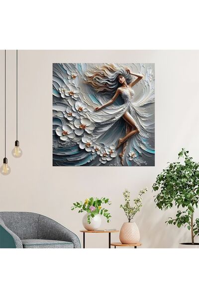 HDART Soyut Çiçek Dalgalı Etekli Şapkalı  kadın  Duvar Kanvas Tablo Tablosu