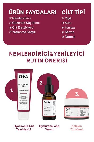 Q+A Ser facial cu acid hialuronic, 30 ml - ser facial hidratant cu acid hialuronic