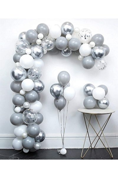 BALON PARTİ Grey-White Silver Balloon Chain Set - New Model 440583