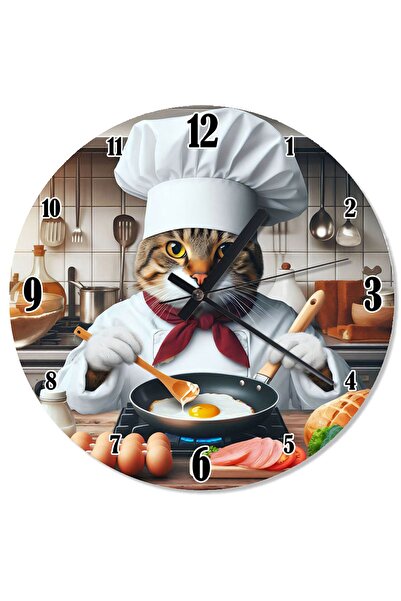 karizmart Yumurta Pişiren Obur Kedi Tasarım Duvar Saati