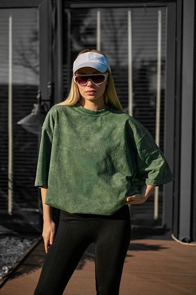 İLKCET MODA Λεπτομέρεια πλύσης Oversize Unisex χτενισμένο βαμβακερό μπλουζάκι