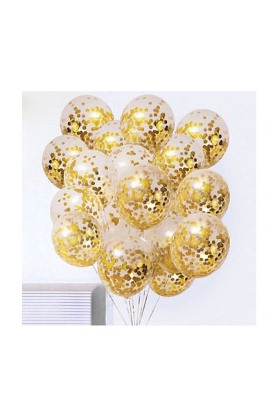 HBK Transparent Balloon Set with Gold Confetti: 12" Balloon 10 Pieces - 1 Pack 15 GrBalloon Confetti (scale)