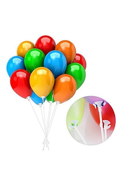 HKNYS 10 Balloon Sticks and Sticks + 10 Metallic Balloon Mixed Colors