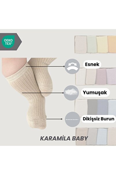 KARAMİLA Doğal Bambu Bebek Çorap Dikişsiz - Yenidoğan Çorap ( 6 Ay'dan Sonrası Kaydırmaz Silikon Taban)