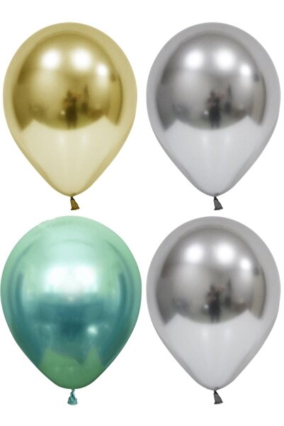 RÖNESANS PARTİ Gold-silver-green Chrome Balloon 10 Pieces